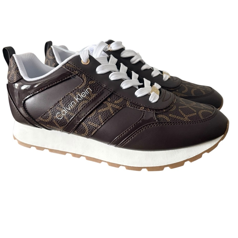Calvin Klein Women’s Lace Up Sneakers CK Logo Faux Leather Upper Size 7.5 NWOB - Picture 2 of 7